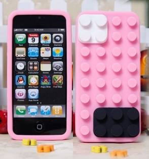 ** Lego Block Style Silicone Case / Cover For Apple iPhone 5 / 5S - PINK **