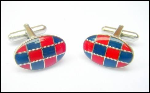 ** RED / BLUE CHECKER CUFFLINKS / CUFF LINKS **