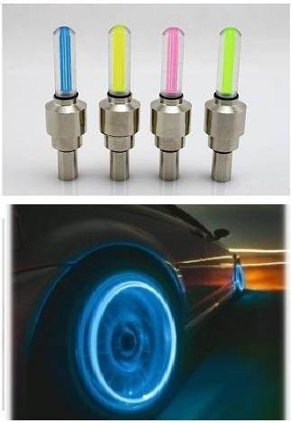 ** (SET OF 4) - BLUE LED VALVE CAP WHEEL LIGHT FOR BICYCLE / MOTORBIKE / CAR  **