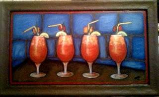 COCKTAILS TIME, original art by Mari Mackie, Framed wooden board, 698mm X 423mm, R800.00