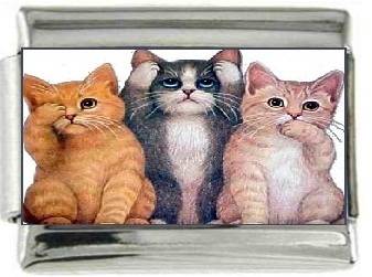 Italian Charms 9mm - Fits Nomination - ENAMEL - 3 KITTENS - SEE, HEAR & SPEAK NO EVIL