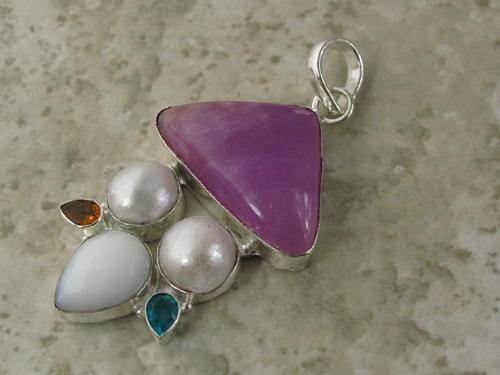 IMPRESSIVE MIXED NATURAL GEMSTONE 925 SILVER PENDANT 2.25" - 5873V