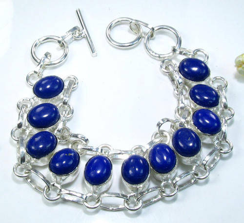 Stunning Lapis Lazuli Natural Gemstone 925 Silver Bracelet 7.5 - 8" - S1374 J7
