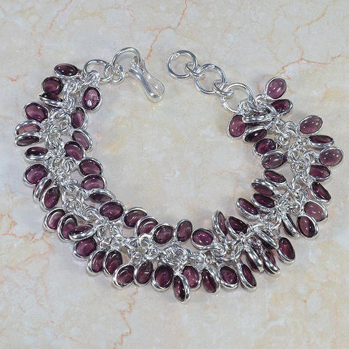 BEAUTEOUS AMETHYST NATURAL GEMSTONE 925 SILVER BRACELET 8-8.75" - V1677 J4