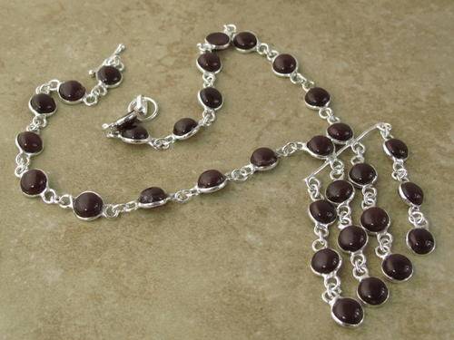 GORGEOUS DEEP RED ONYX NATURAL GEMSTONE 925 SILVER NECKLACE 15" - 1428 - LISTED RING & PENDANT