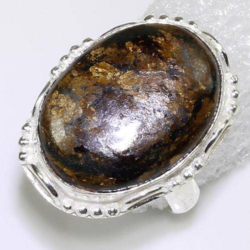 GORGEOUS FLASHES BRONZITE NATURAL GEMSTONE 925 SILVER RING #8.25 - B6600 J12