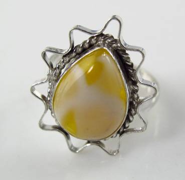 DELIGHTFUL BUTTERSCOTCH AGATE NATURAL GEMSTONE 925 SILVER RING #7.75 - 4468