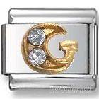 Italian Charms - Fits All 9mm Modular Bracelets - Letters - GOLD WITH CRYSTALS LETTER G