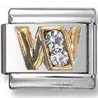 Italian Charms - Fits All 9mm Modular Bracelets - Letters - GOLD WITH CRYSTALS LETTER W