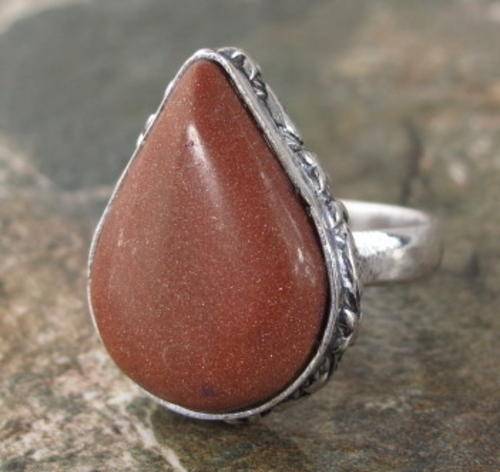 GLITTERING GOLD SUN SITARA NATURAL GEMSTONE 925 SILVER RING #9 - 3288
