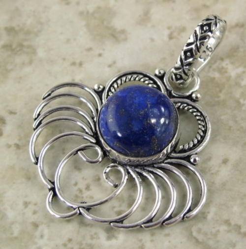 UNIQUELY DESIGNED LAPIS LAZULI NATURAL GEMSTONE 925 SILVER PENDANT 1.5" - 1307
