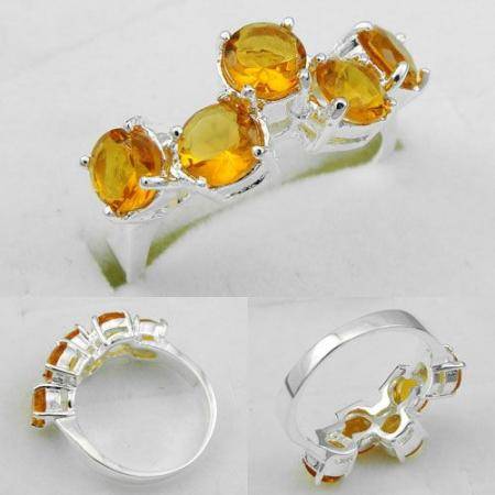 BEAUTIFUL ORANGE CITRINE NATURAL GEMSTONE 925 SILVER RING STAMPED #7
