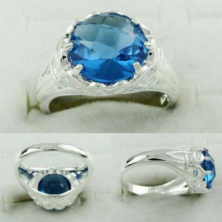 ELECTRIFYING CHECKERBOARD CUT BLUE QUARTZ NATURAL GEMSTONE 925 SILVER STAMPED RING #7