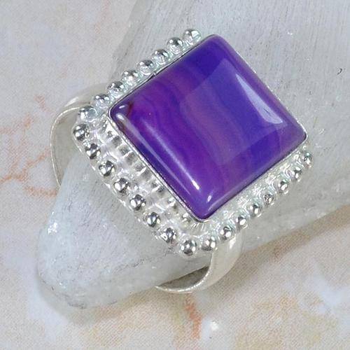 EXCEPTIONAL RICH PURPLE BOTSWANA AGATE NATURAL GEMS 925 SILVER RING #9 - FREE BOX W318 J5