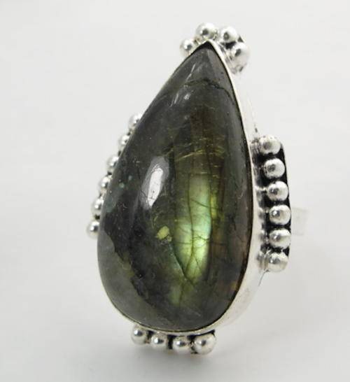 ENCHANTING FLASH LABRADORITE NATURAL GEMSTONE 925 SILVER RING #7.75 - 6172