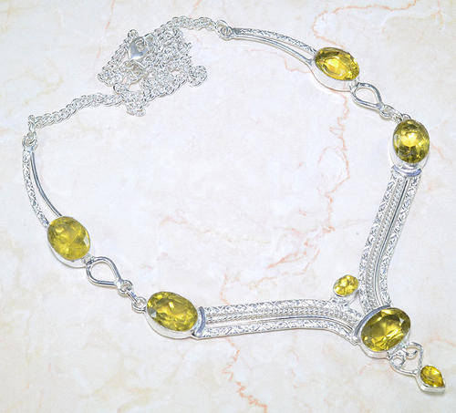 VERY UNUSUAL CITRINE NATURAL GEMSTONE 925 SILVER NECKLACE 21.5" - G61532