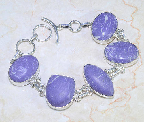 RUSSIAN CHAROITE NATURAL GEMSTONE 925 SILVER BRACELET 7-7.75" - H5473 J20