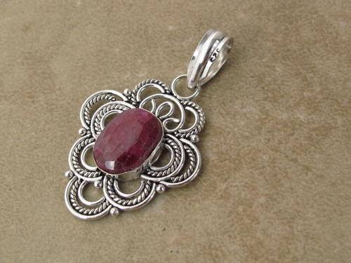 100% NATURAL EARTH MINED RUBY GEMSTONE 925 SILVER PENDANT 1.75" - 7397