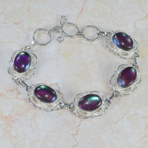 EXOTIC AQUAMARINE MYSTIC TOPAZ NATURAL GEMSTONE 925 SILVER BRACELET 7.5-8" - PURPLE FROM ABOVE