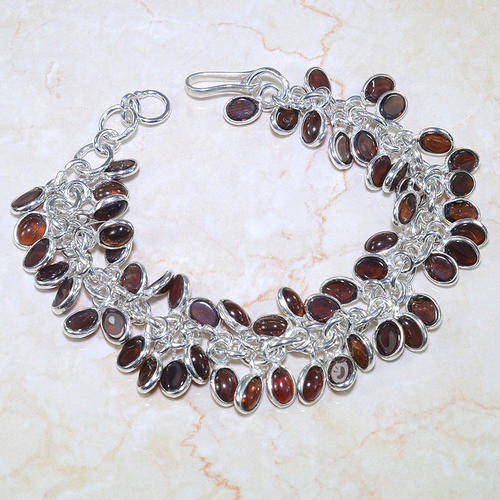 FANTASTIC MADEIRA ORANGE CITRINE NATURAL GEMSTONE 925 SILVER BRACELET 8.5"