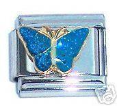 Italian Charms - Fits All 9mm Modular Bracelets - Enamel -  SAPPHIRE BLUE BUTTERFLY (BL)