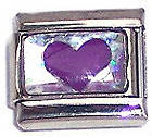 Italian Charms - Fits All 9mm Modular Bracelets - PURPLE HEART ON IRIDESCENT GLITTER BACKGROUND
