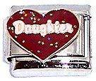 Italian Charms - Fits All 9mm Modular Bracelets - Enamel -  DAUGHTER IN GLITTER RED HEART (T)