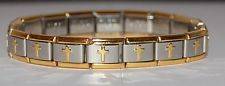 Italian Charms - 9mm STAINLESS STEEL Starter Bracelet - Gold & Silver - PUFFY CROSS