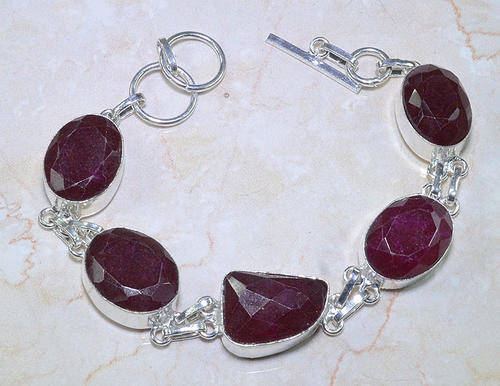 100% NATURAL EARTH MINED FACETED BLOOD RED RUBY GEMSTONES 925 SILVER BRACELET 7.5-8.25"