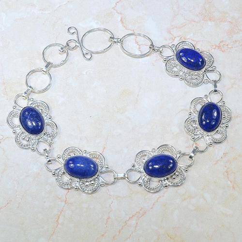 CAPTIVATING LAPIS LAZULI NATURAL GEMSTONE 925 SILVER BRACELET 9-9.5"