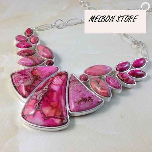 PINK SEA SEDIMENT NATURAL GEMSTONE 925 SILVER NECKLACE 20"