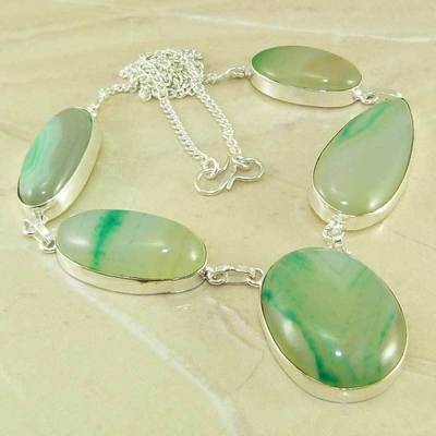 AWESOME GREEN LACE AGATE NATURAL GEMSTONE 925 SILVER NECKLACE 19"