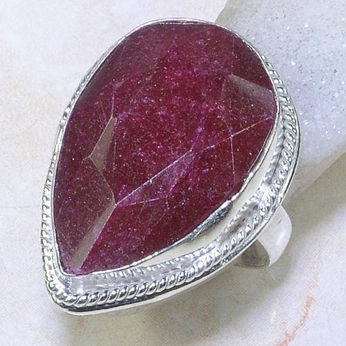 100% NATURAL EARTH MINED FACETED AFRICAN RUBY PRECIOUS GEMSTONE 925 SILVER RING #7.5