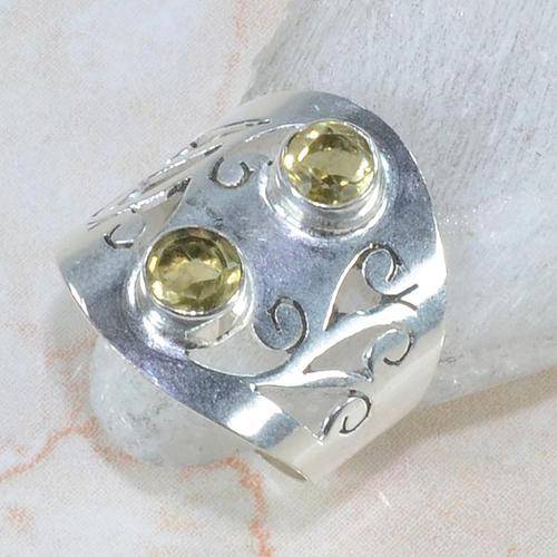 THICK BANDED YELLOW CITRINE NATURAL GEMSTONE 925 SILVER RING #7.5