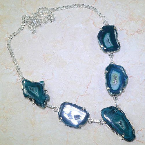 DROP DEAD GORGEOUS DRUZY NATURAL GEMSTONE 925 SILVER NECKLACE 21.75"