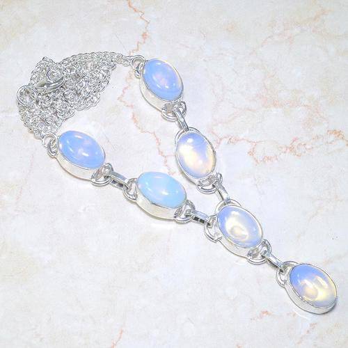 AMAZING FIERY OPALITE NATURAL GEMSTONE 925 SILVER NECKLACE 23"