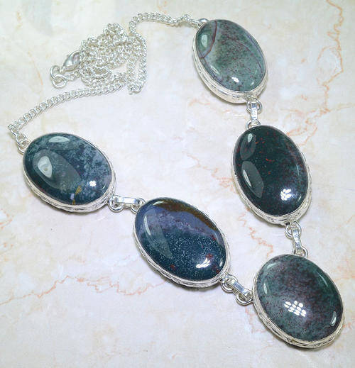 MYTHICAL AFRICAN BLOODSTONE NATURAL GEMSTONE 925 SILVER NECKLACE 21.25"