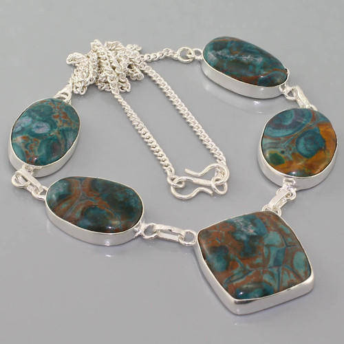 MAGNIFICENT MEXICAN BIRDS EYE JASPER NATURAL GEMSTONE 925 SILVER NECKLACE 20"