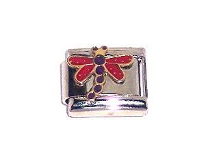 Italian Charms - Fits All 9mm Modular Bracelets - Enamel - PURPLE & RED DRAGONFLY