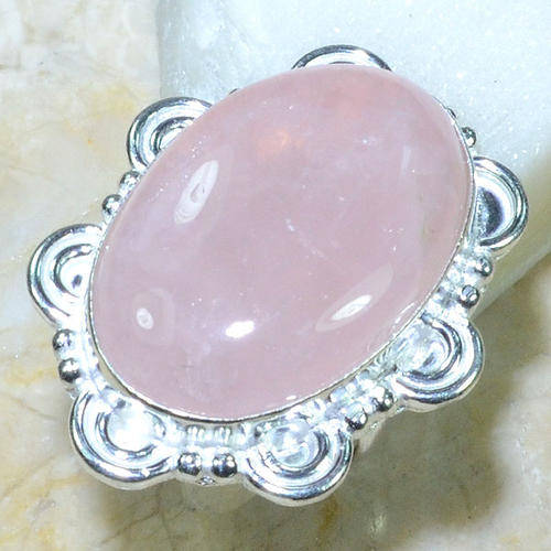"R10 SPECIAL" ENCHANTING ROSE QUARTZ NATURAL GEMSTONE 925 SILVER RING #7.75