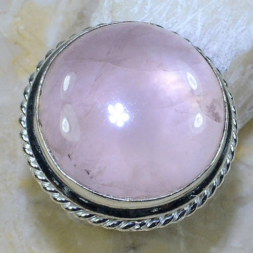 DELIGHTFUL ROSE QUARTZ NATURAL GEMSTONE 925 SILVER RING #9