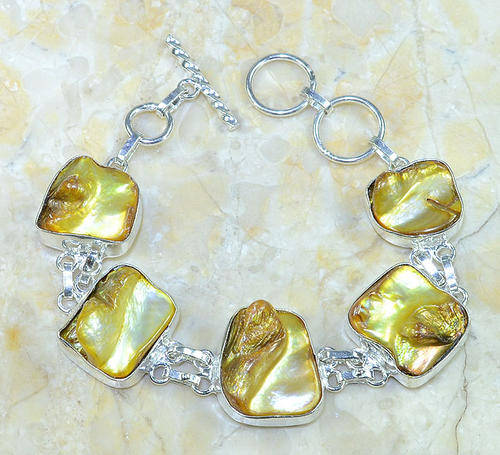 "R10 SPECIAL" BEAUTIFUL BAROQUE PEARL NATURAL GEMSTONE 925 SILVER BRACELET 7-7.5"