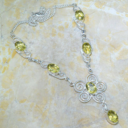 "R10 SPECIAL" BEAUTIFUL YELLOW CITRINE NATURAL GEMSTONE 925 SILVER NECKLACE 19"