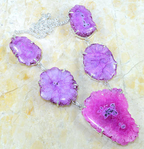 AMAZING SOLAR QUARTZ NATURAL GEMSTONE 925 SILVER NECKLACE 21"