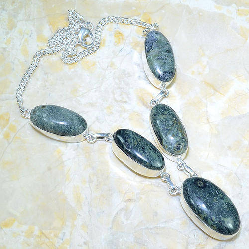"R10 SPECIAL" TOTALLY DIVINE KAMBABA JASPER NATURAL GEMSTONE 925 SILVER NECKLACE 17"