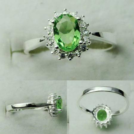 DELIGHTFUL GREEN QUARTZ & WHITE QUARTZ NATURAL GEMSTONE 925 SILVER RING #8