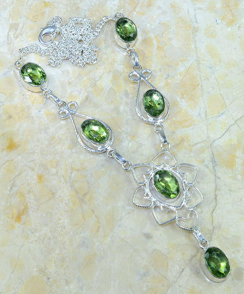 DAZZLING URUGUAY GREEN AMETHYST (PRASIOLITE) NATURAL GEMSTONES 925 SILVER NECKLACE 19.75"