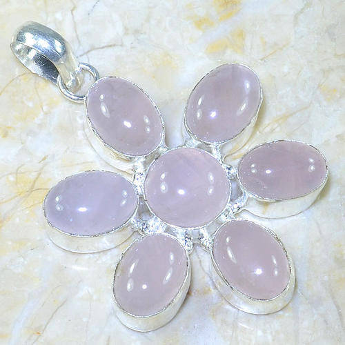 STUNNING SETTING - ROSE QUARTZ NATURAL GEMSTONE 925 SILVER PENDANT 2.5"