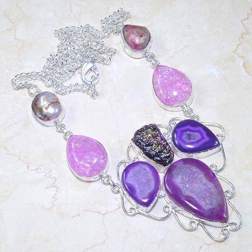 HAS TO BE SEEN - CRYSTALLIZED DRUZY, TITANIUM DRUZY, NATURAL GEMSTONE 925 SILVER NECKLACE 23"