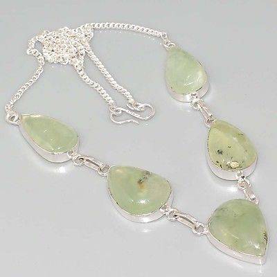 TOTALLY ENCHANTING SCOTTISH MOSS PREHINITE NATURAL GEMSTONE 925 SILVER NECKLACE 19"